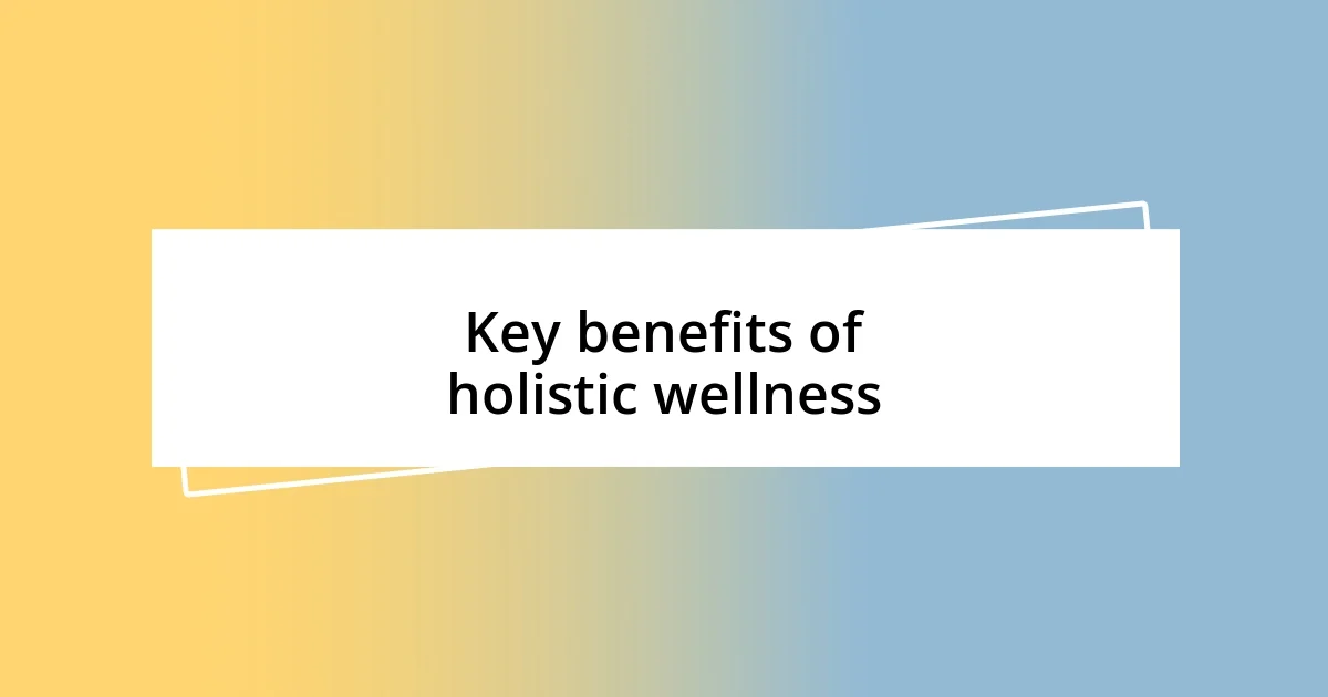 Key benefits of holistic wellness