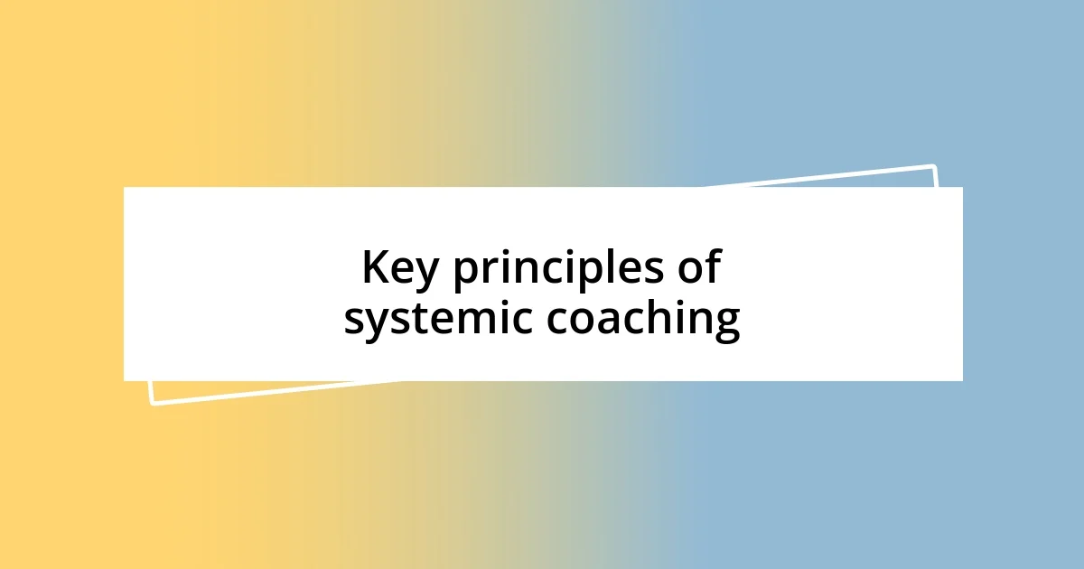 Key principles of systemic coaching